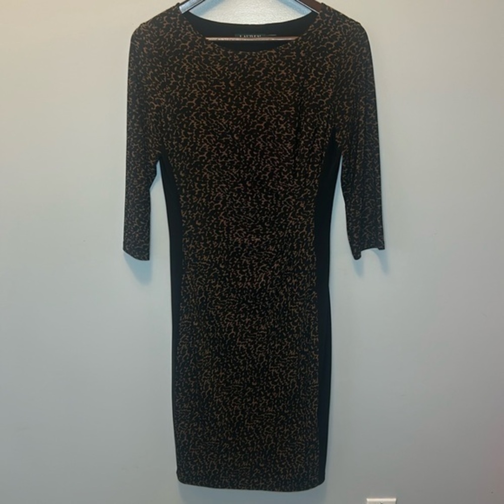 Lauren  Ralph Lauren Midi 3/4 Sleeve Cheetah Print Shift Body Con Dress- Size 8